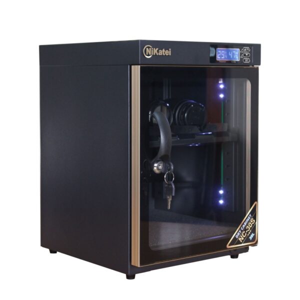 Tủ chống ẩm cao cấp Nikatei NC-30S viền nhôm mạ vàng